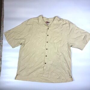 Hilo Hattie Hawaiian Shirt Mens XL Tan Pineapple Print Short Sleeve Silk